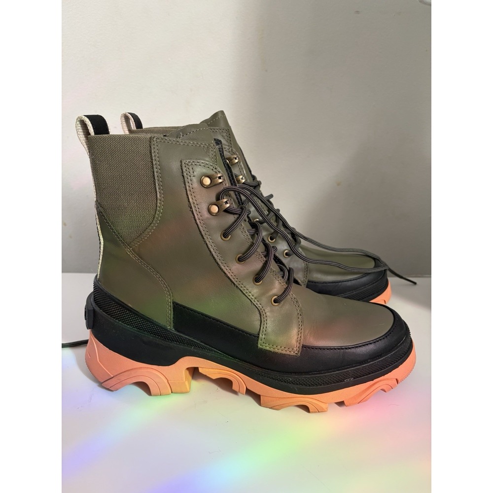 Sorel Kinetic Women's Lace-Up Ankle Bootie Green/Black/Orange Platform US 9 - Picture 3 of 8